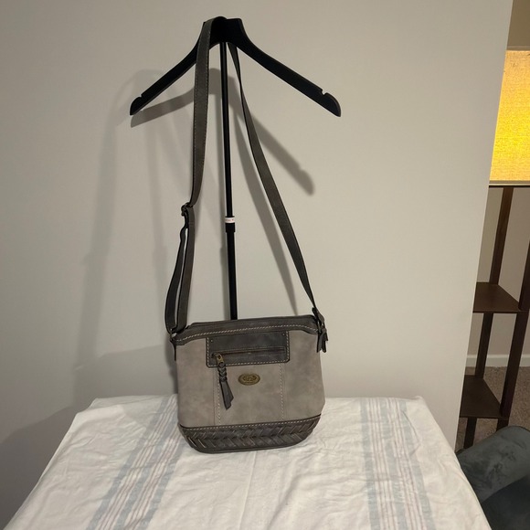 b.o.c. Handbags - b.o.c. Born Concept Grey Two-Tone Crossbody Bag Woven Trim Messenger Purse